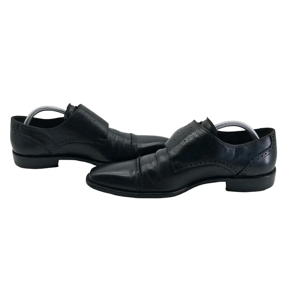 Mezlan Shoes Mens Size 10 Black Leather Double Monk Strap Dress Square Toe 15446
